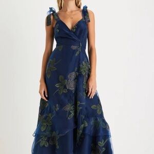 Lulu's Navy Blue Floral High Low Dress